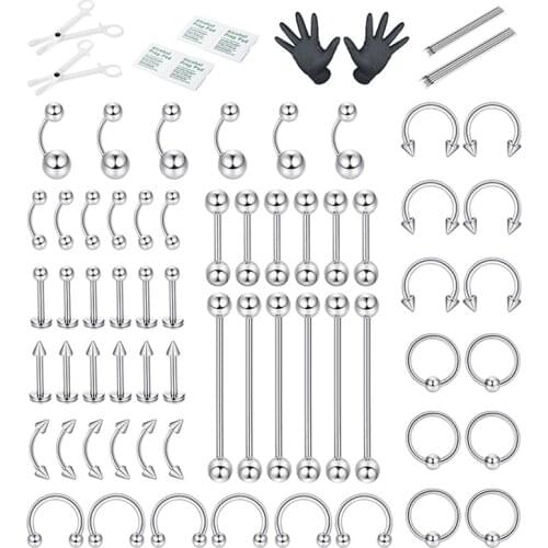 1 Set Stainless Steel Belly Eyebrow Lip Nose Ring Body Piercing Needle Tool New Nipple Jewelry Tool Complete Body Piercing Kit