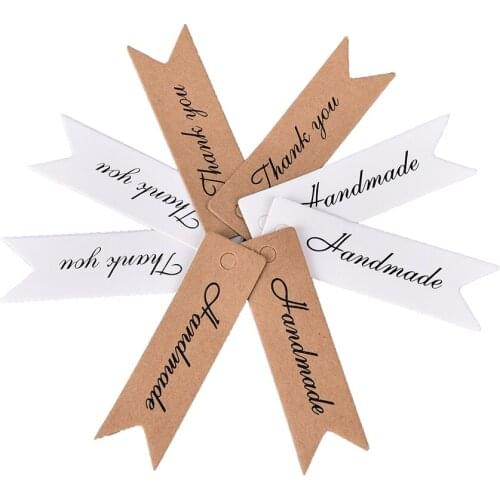 100Pcs Vintage Kraft Paper Label Thank You Handmade Letter Label Card Wedding Party Gift Hang Tag Clothes Price Tag