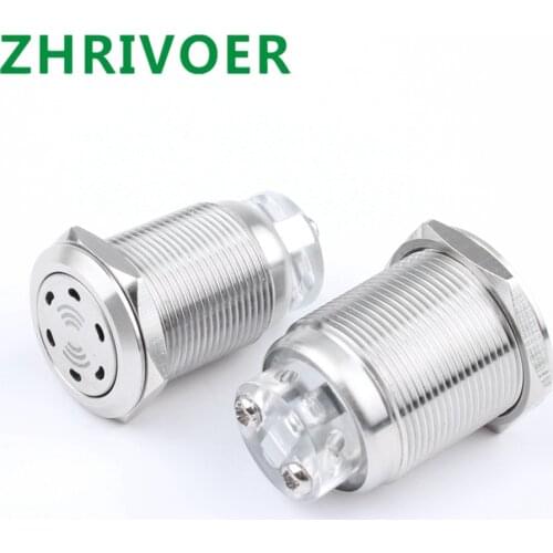 16mm 19mm 22mm Stainless Steel Buzzer with Red LED Lamp IP66 IK09 Audible Warning Light 5V 12V 24V 220V