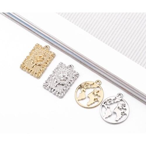 5pcs 18mm Hollow Map Rose Flowers Stamp Alloy Charms Diy Jewelry Findings Accessory Fit Earring Necklace Pendant Making