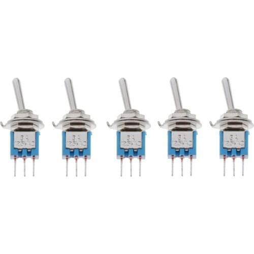 5x Blue 3PDT On-On PCB Toggle Switch Mini Metal 3 Pins Rocker Switches Motor