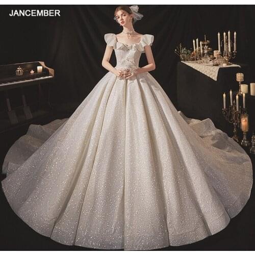 ASN013 Elegant Wedding Dress Square Neck Ruffled Beach A-line Skirt Two Ways To Wear Long Train Robe De Soirée De Mariage