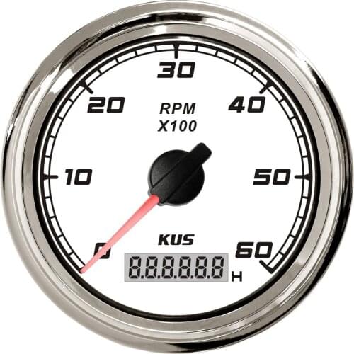 KUS 85mm 3-3/8" white faceplate tachometer 6000rpm for marine car