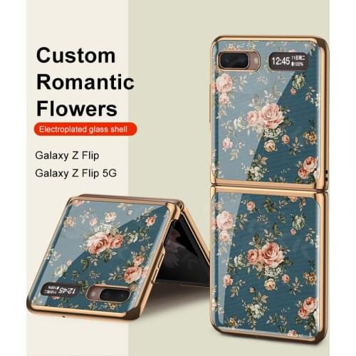 Flower Pattern Tempered Glass Plating Case For Samsung Galaxy Z Fold 2 Flip Shockproof Hard Cover For Samsung Z Fold 2 Flip 5G