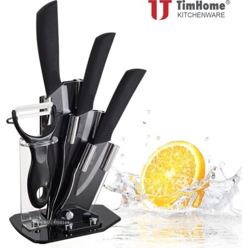 Black Blade Ceramic Knife Set 3"4"5" Zirconia Knife + Peeler + Stand with Gift Timhome Original Brand
