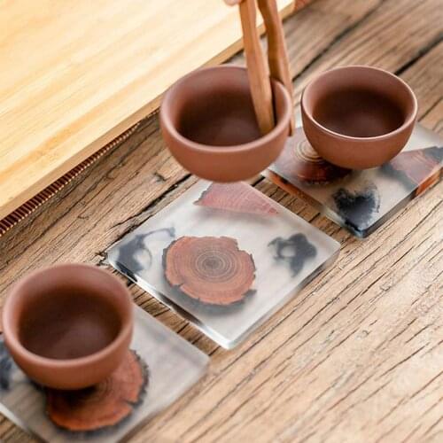 Wooden Resin Placemat Coaster Heat Resistant Bowl Coffee Cup Mat Non-slip Saucer Tea Pad Dining Table Accessories Japanese Style