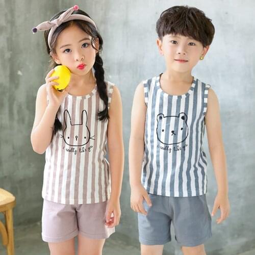 Kids Clothes Summer Children Pajamas Sets Baby Girls Boys Cartoon Sleepwear Cotton Vest+Pants Clothing Suit Toddler Pyjamas Kids