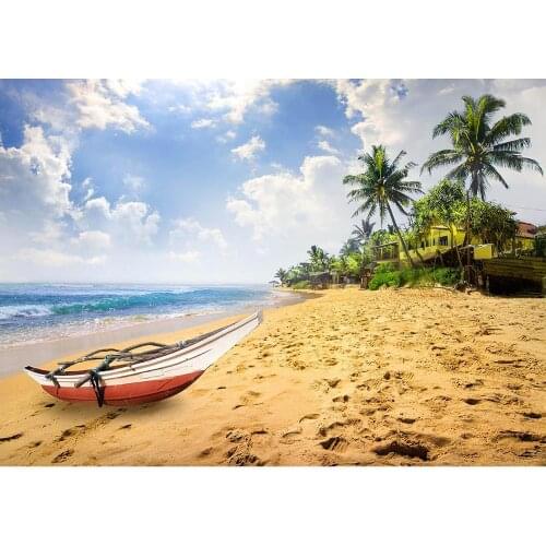 Photography Background Beach Coconut Tree Boat Custom Backdrop Photo Studio for Children Baby Holiday Party Photocall Photobooth