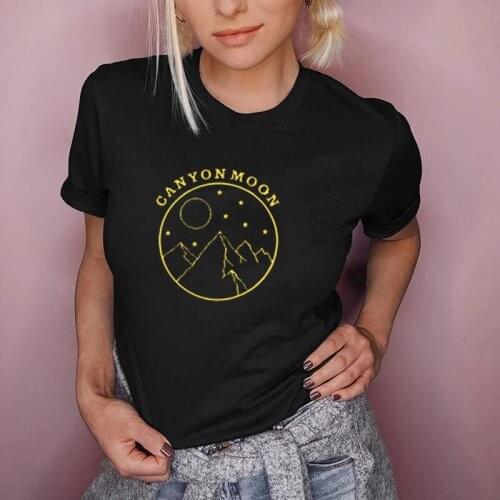 Funny Canyon Moon Graphic Summer Cotton Printed T Shirt Short Sleeve O-neck Unisex Casual Asian Size Tops Balck White Tee