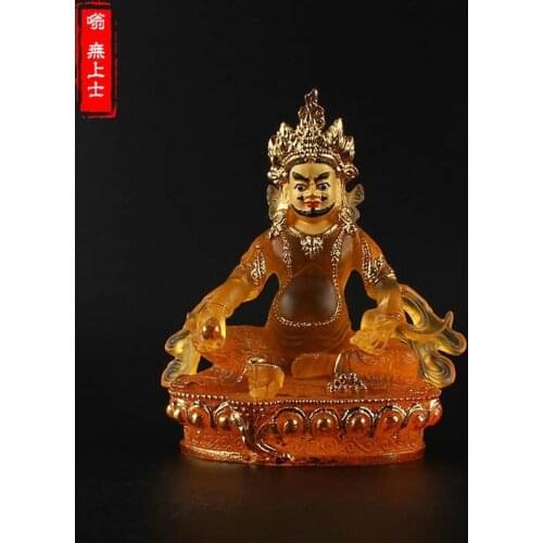 GOOD figure of Buddha 2020 HOME efficacious Talisman House Protection # 14.5CM Tibetan Yellow Jambhala Gilding Buddha statue