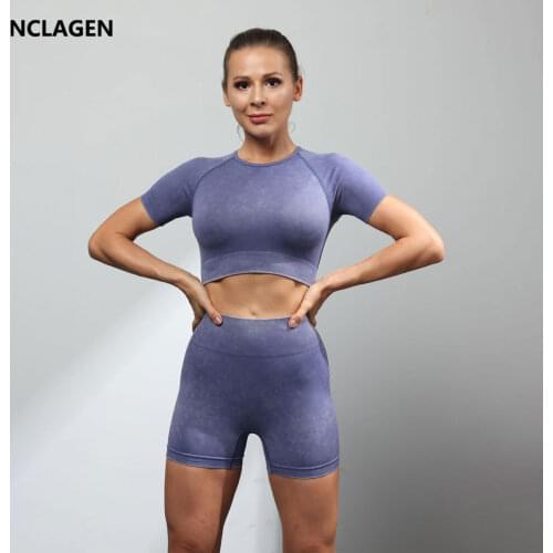 NCLAGEN Yoga Set 2 Piece Women Sportwear Gym Short Leggings And Top Elastic Push-up Fitness Suit Workout Clothes Sports Wear