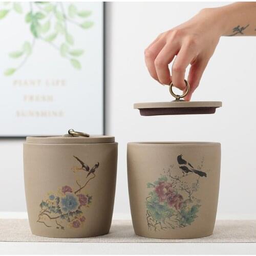 Coarse Pottery Tea Caddy Creative Household Sealed Candy Storage Tank Ceramic Coffee Grain Box Spices Jar Kitchen Food Container