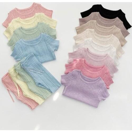 Korean Summer Baby Short Sleeve Sets Boys Girls Candy Color Loungewear Sets Children Cotton Cozy Clothing Set