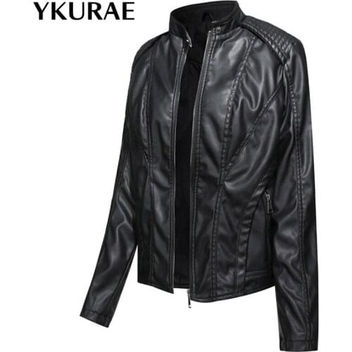 Womens Leather Jacket PU Female Punk Jackets Casual Street Coat Fashion Ladies Elegant Autumn Outerwear Brand Clothing FL064