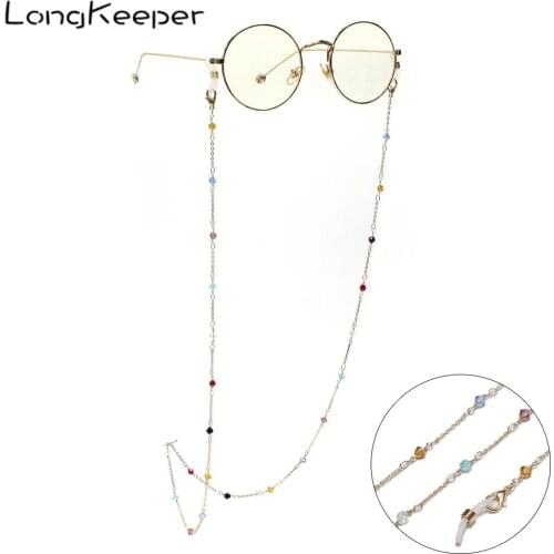 LongKeeper Crystal Beads Glasses Chain for Women Fashion Lanyard Gold Metal Sunglassses Chains Strap Mask Cord Eyeglass Holder