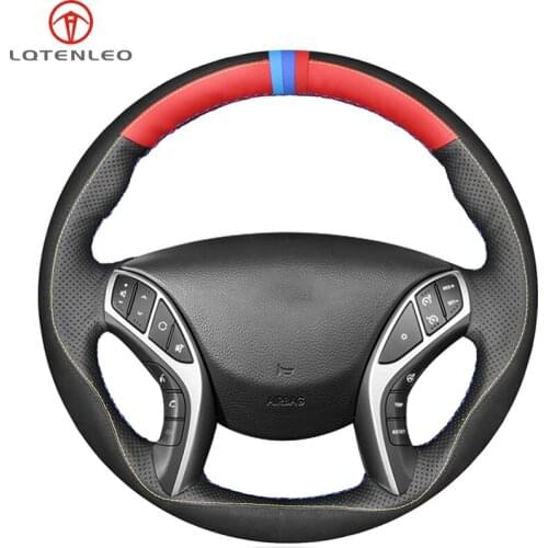 LQTENLEO Black Red Suede Black Leather Car Steering Wheel Cover For Hyundai i30 2012-2017 Elantra 2011-2016 Elantra GT 2013-2017