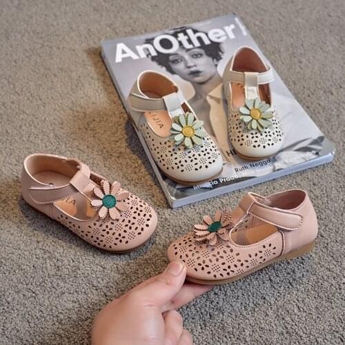 2021 Newest Summer Kids Leather Shoes Sweet Flower Children Sandals for Girls Toddler Baby Breathable Hollow Out Shoes E01171