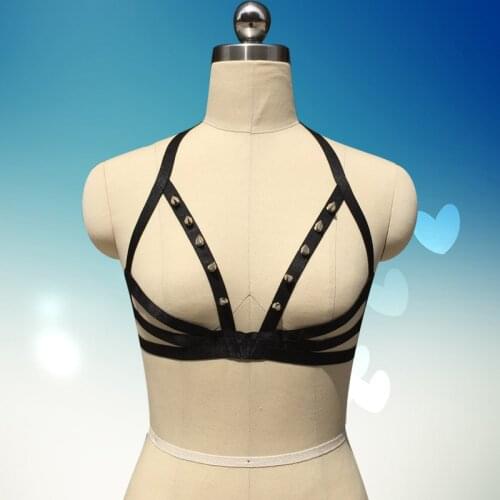 Halloween Clothing Black Women Harness cage bra Gothic Harajuku sexy lingerie punk body harness cage bra Rivet sexy lingerie