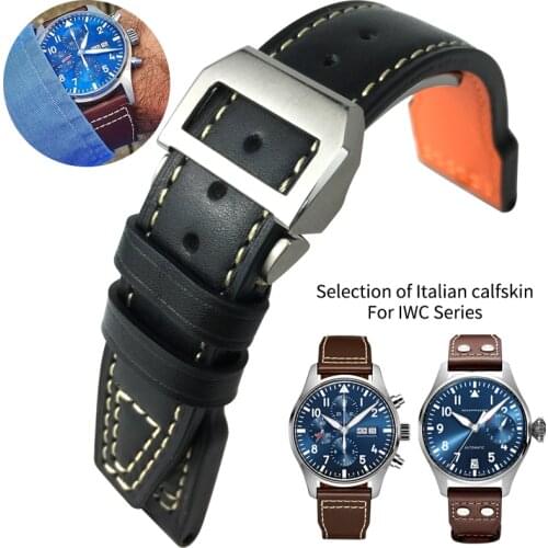 20mm 21mm 22mm Calfskin Leather WatchBand for IWC Mark LE PETIT PRINCE IW327004 IW377714 Big PILOT Accessories Folding Buckle