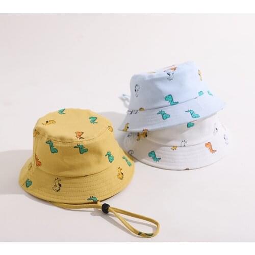 Cute Dinosaur Baby Hat Summer Spring Cotton Toddler Boys Girls Bucket Hat Summer Autumn Kids Fisherman Beach Sun Hat 1-2Y