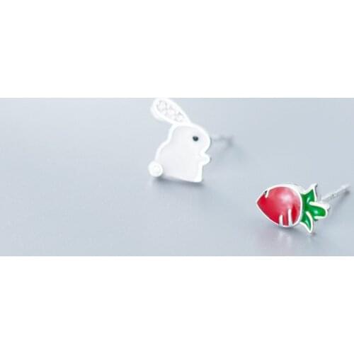 MloveAcc Animal Collection 925 Sterling Silver Cute Rabbit & Carrot Enamel Stud Earrings for Women Fashion Silver Jewelry