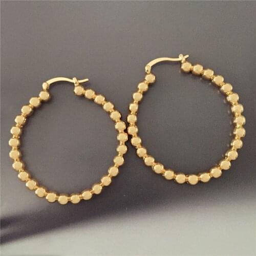 Gorgeous Gold Color Plating Ball Shape 5mm Width 50mm Diameter Hoop Earrings For Women Girl Unique Elegant Modern Jewelry Access
