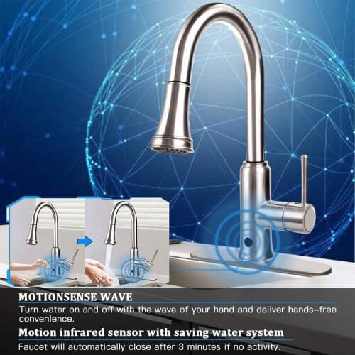 Atalawa Touchless Motion Sensor Kitchen Sink Faucet with Pull Down Three Mode Sprayer Head and 360 Rotating High Arc AWSF002-BN
