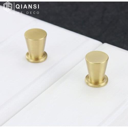 Qiansi Vintage Brass Door Pull Handle Metal Brass Solid Kitchen Cabinet Handle Mini Hat Type Dresser Invisible Knobs Handles