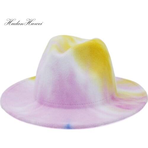 2021 New Arrivel European American Fall Winter Spring Tie-dye Woolen Felt Fedora Hat for Women Men Elegant Jazz Panama Hat
