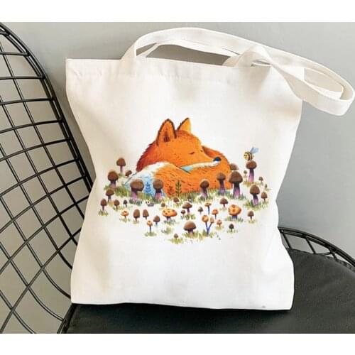 Kawaii Fox Cartoon Print Women Vintage Casual Chic Women Zipper New Fashion Large-capacity Canvas New Goth Shoulder Bags