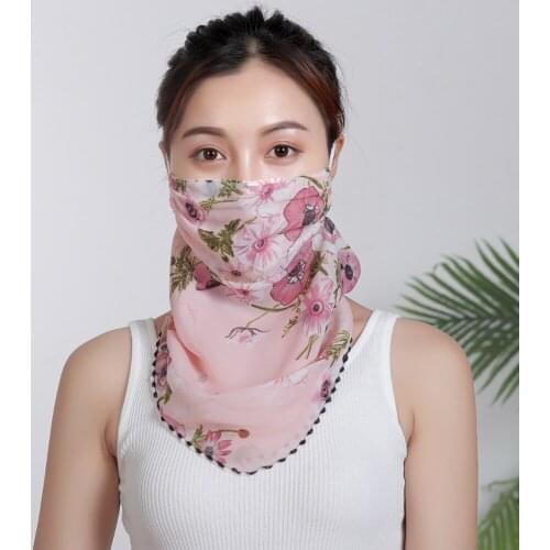 EaseHut Women Summer Chiffon Face Scarf Floral Print Thin Sunscreen Dustproof Breathable Multifucntional Earloop Ladies Scarves