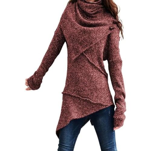Woman sweaters Vintage Women Autumn Winter Turtleneck Knitted Sweater Irregular Hem Slim sweater women свитер женский оверсайз