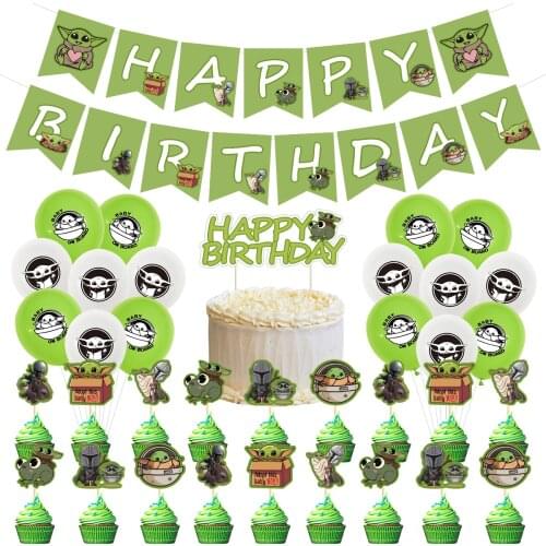 Star Wars Mandalorian Baby Yoda theme birthday party decorations Master Yoda pull flag balloon blowing dragon birthday gifts