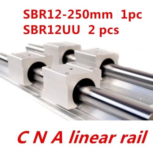 12mm linear rail SBR12 L 250mm supporter rails 1 pcs + 2 pcs SBR12UU blocks for CNC for 12mm linear shaft support rails