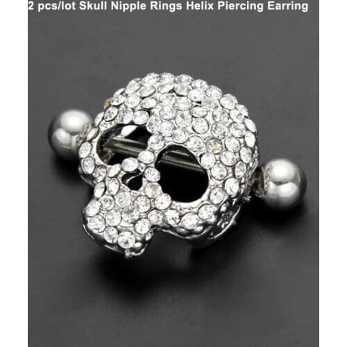 2pc Sparkling Skull Nipple Piercing Nipple Ring Surgical Steel Helix Piercing Earrings Sexy Women Nipple Jewelry Private Party