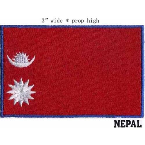 3"wide NEPAL embroidered flag patch blue border applique fabric appliques for jacket/bag/clothing/pant