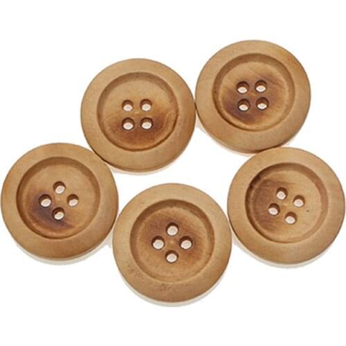 30cs 25mm Beige Round 4-hole Wooden Sewing Buttons For Kids Clothes Scrapbooking Decorative Crafts Needlework DIY Accessories
