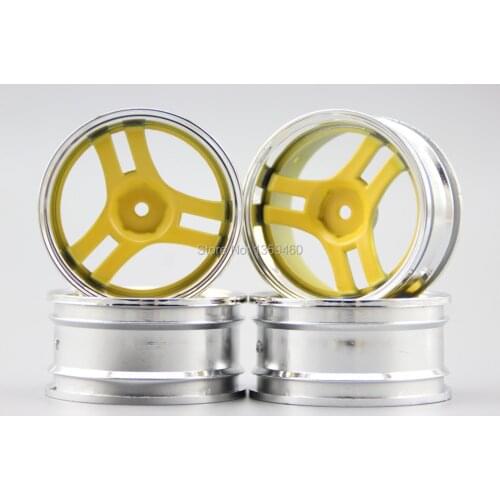 4pcs 1/10 Touring&Drift Wheel Rim T3S1CY(Chrome+Painting Yellow) 4mm offset fits for 1:10 Touring&Drift Car 1/10 Rim 10167
