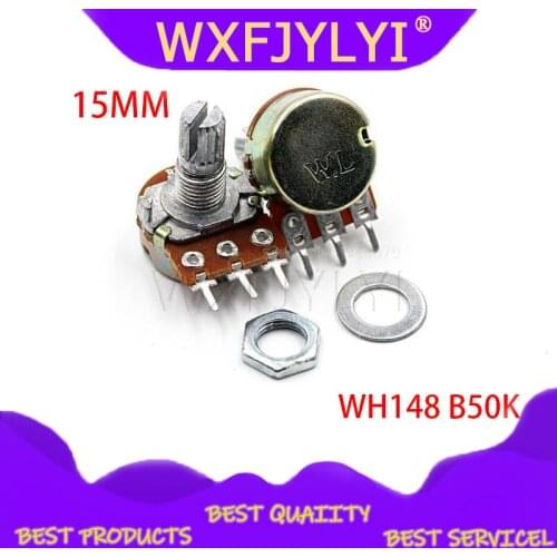 5PCS 50K ohm WH148 B50K 3pin Linear Potentiometer 15mm Shaft With Nuts And Washers Hot