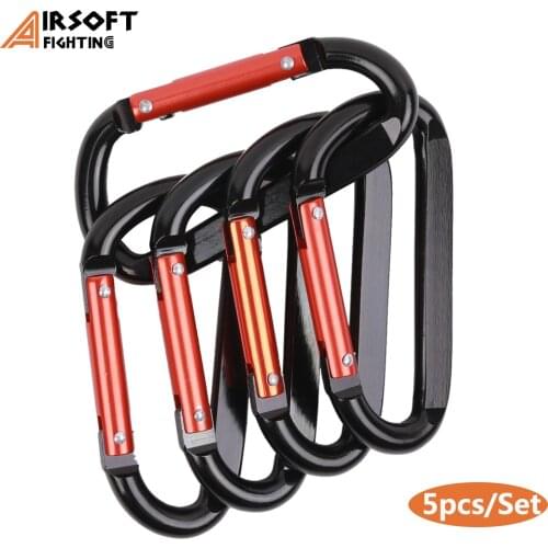 5pcs/Set Tactical D-Ring Buckle Carabiner Keychain Outdoor Survival Carabiner Locking Hook Hiking Camping Hanging Buckle Tool