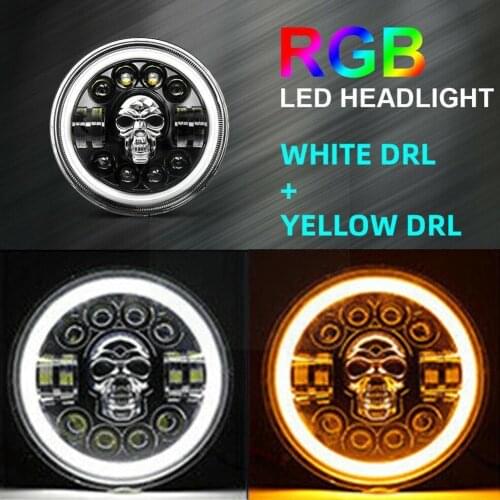 RGB IP67 7 Inch LED Headlights DRL Hi/Lo Beam H4 180W Ring Motorcycle Amber For Jeep Niva 4x4 Eye Lada 12V Angel Offroad E6M4