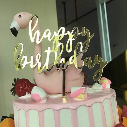 Acrylic Happy Birthday Cake Topper Gold Mirror Acrylic Cupcake Topper For Kids Birthday Party Cake Decorations Dessert Supplies