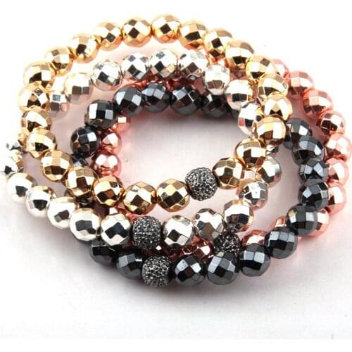 Free Shipping Fashion 8mm Four Color Faceted Hematite Stone Ball Bracelets