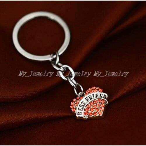36PC Best Friend Heart Pendant Keychains Pink Crystal Rhinestone Charm Keyrings Women Girls Friendship Jewelry Gifts Key Chains
