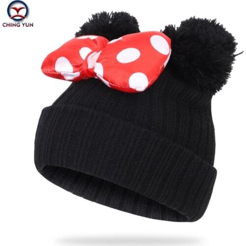 CHINGYUN 2019 New Hat Street gilr multicolor Fashion Knitted Wool Cap Thick Villus Winter Warm chidren cap Outdoor Bow wool hat