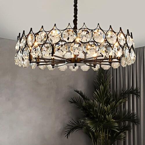 Luxury Black Chandelier Lighting for Living Room Round Chain Crystal Chandelier Dining Room Bedroom Led Cristal Lamps