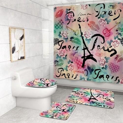 Art Doodling Paris Tower 3D Print 4 Piece Bathroom Set Waterproof Shower Curtains Polyester Pedestal Rug Lid Carpet Toilet Cover