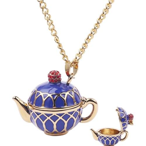 Classic Style Light Yellow Gold Color Alloy Teapot Shape Can Open Pendant Link Chain Necklace Unique Jewelry