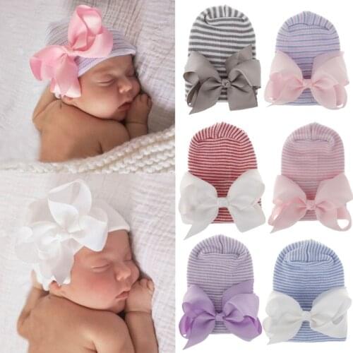 KLV Baby Soft Warm Winter Hat Bownot Thicken New Style Cotton Hospital Hat Baby Boy Baby Girl Beanies Cap For Newborn 0-3 Month