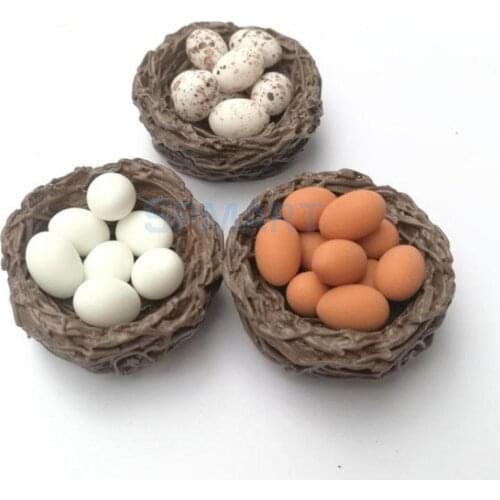 1/12 Scale Dollhouse Miniature Quail Bird/Duck/Chicken Eggs and Nest Set 12th Dolls House Decoration Accessories